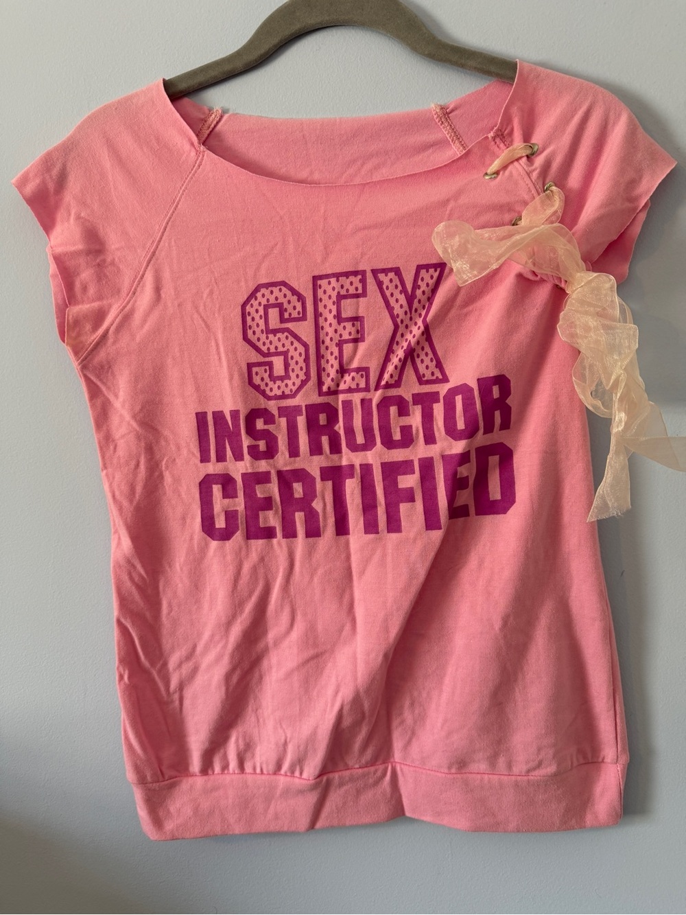 Pink Short-Sleeve Graphic Tee with Ribbon Accent